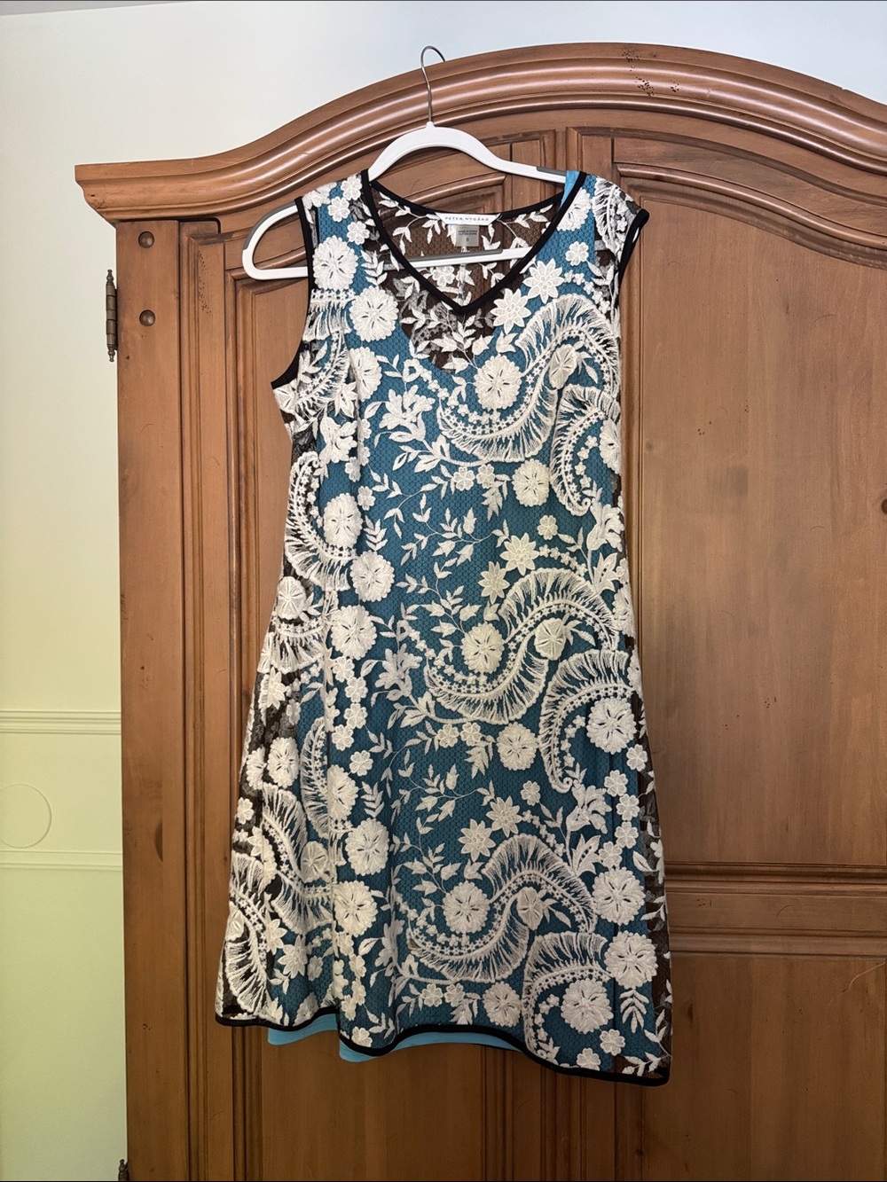 Teal Floral Lace Overlay Sleeveless Dress
